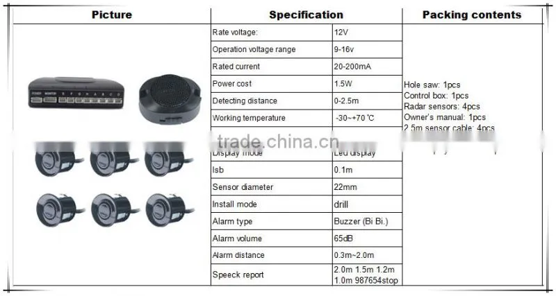 2015 6 sensors car rear parking sensor with LED display