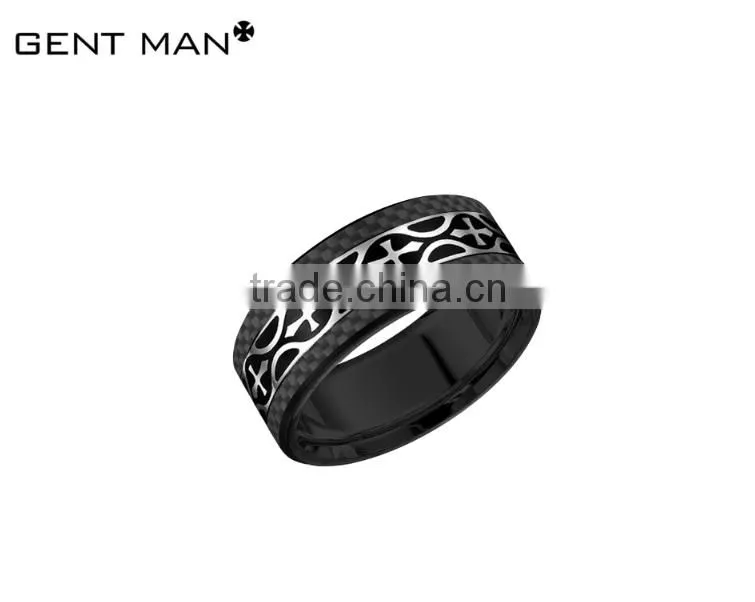 wholesales high Polish Titanium Rings black plating Wedding Band for Men carbon fiber titanium ring band