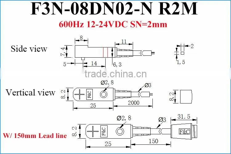 Q8 12-24V Sn 2mm Top induction small square proximity sensor with CE