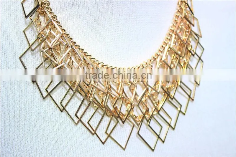 Newest Gold & Silver Necklace Short Chain Lozenge-shaped Charm wholesale