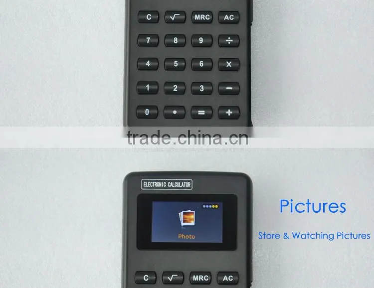 Magic Calculator with MP4 function has eBook, Photo, Music, Video, Recorder, FM Radio, Emergency Button to back to Calculator