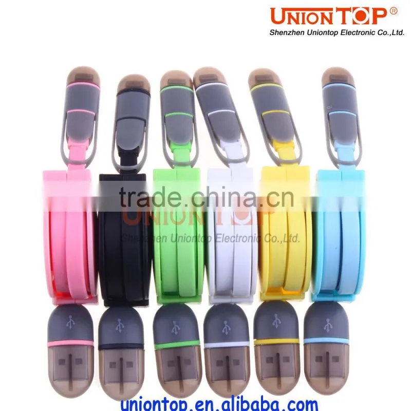 wholesale 2 in 1 colorful fast charging retractable 5pin micro usb cable for android
