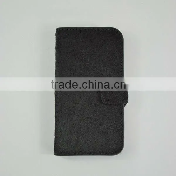 unique horsehair mobile phone folio wallet case cover for Samsung S4 with card slot OEM