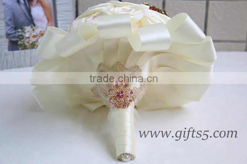 Lovely Satin Roses bridal / bridesmaid bouquets with lovely pink beads and brooch