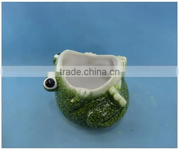 Glazed ceramic garden pot, pottery garden decoration frog flower pot