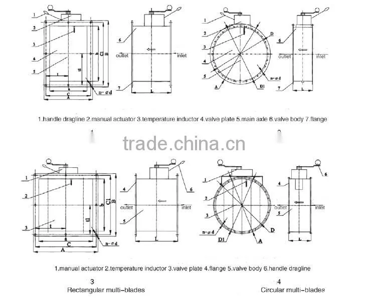 Marine square manual fire damper