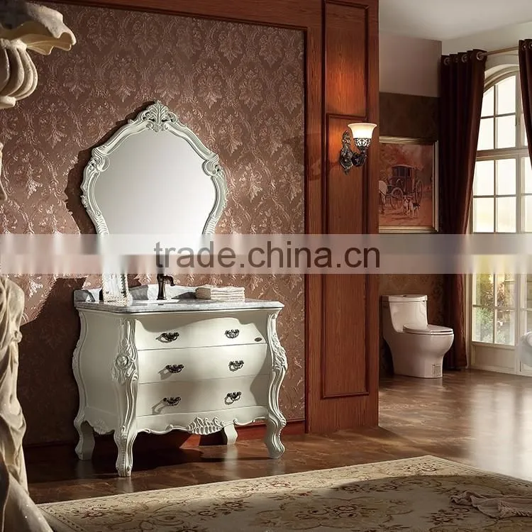 WTS16188 39 inch french provincial Antique White Undermounted Single Sink Bathroom Vanity with marble Top