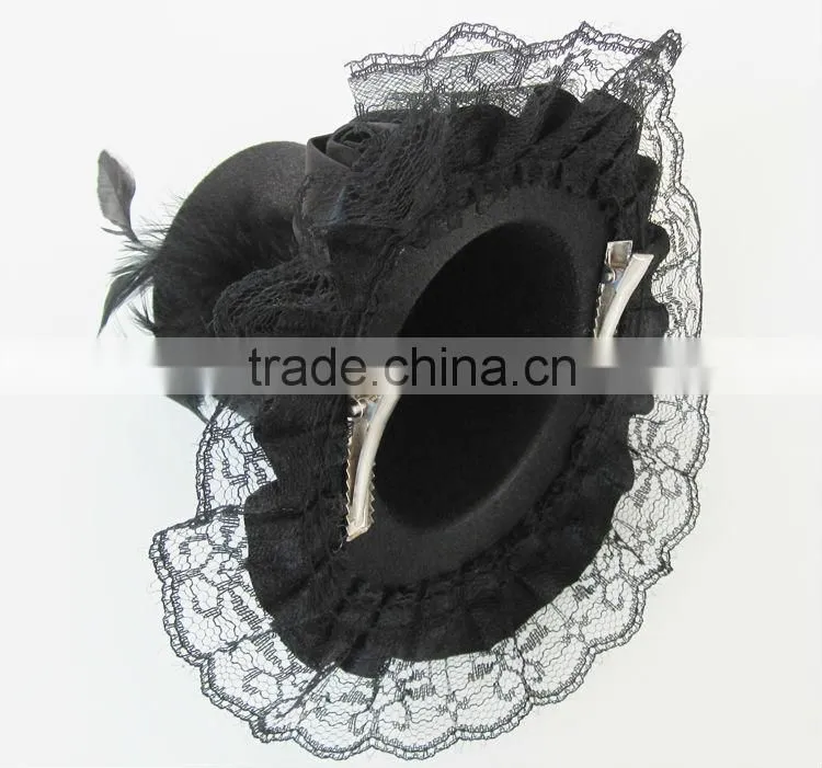 MYLOVE black feather hat Fashion mini top hat gauze with small fedoras MLGM041