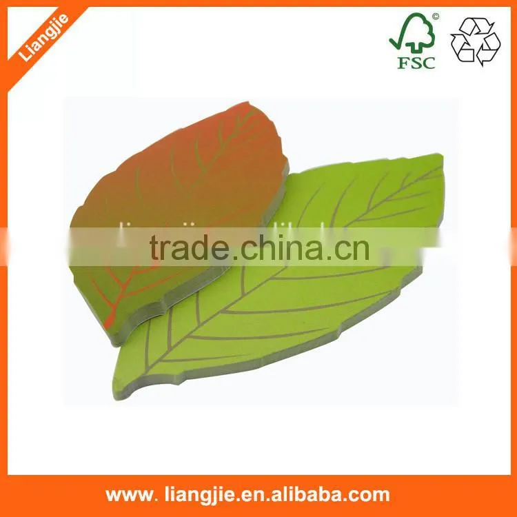 Realistic design print green leaf shaped sticky note pad