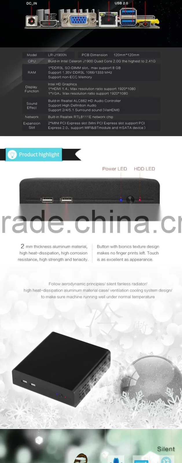 Fanless mini pc 12v windows xp linux intel quad core processor itx motherboard with HDMI VGA COM