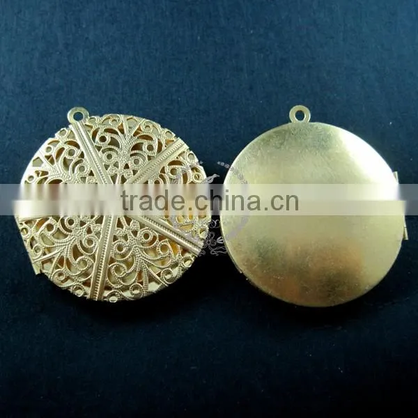 38mm vintage style filigree raw brass big round photo locket pendant charm DIY supplies 1110023