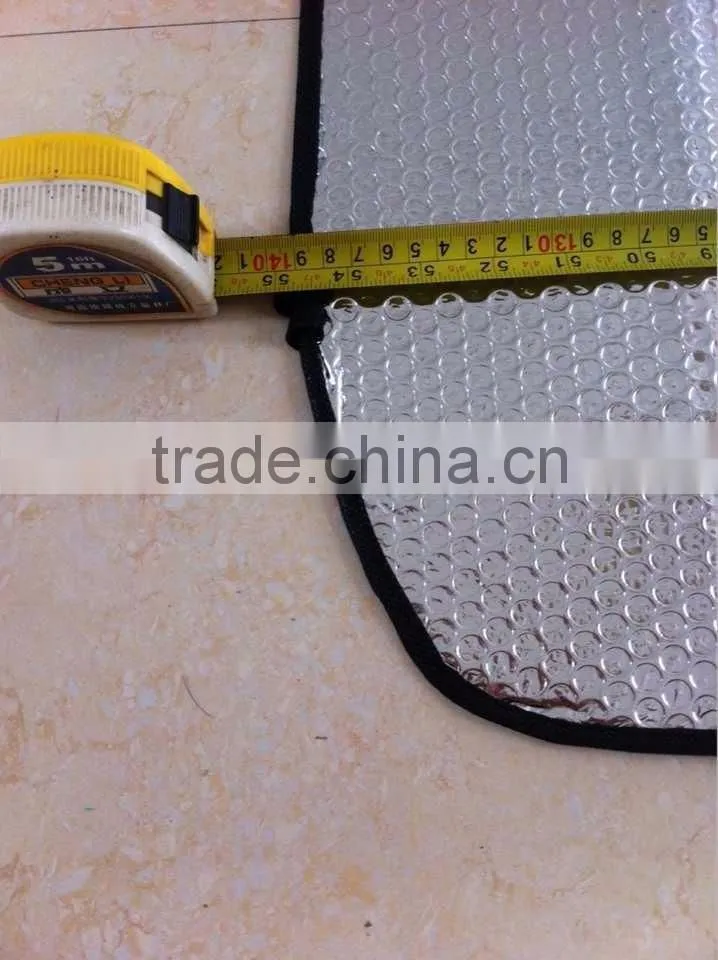 Foldable sun plain car visor PE bubble aluminum foil with 2 elastic bands for better storage