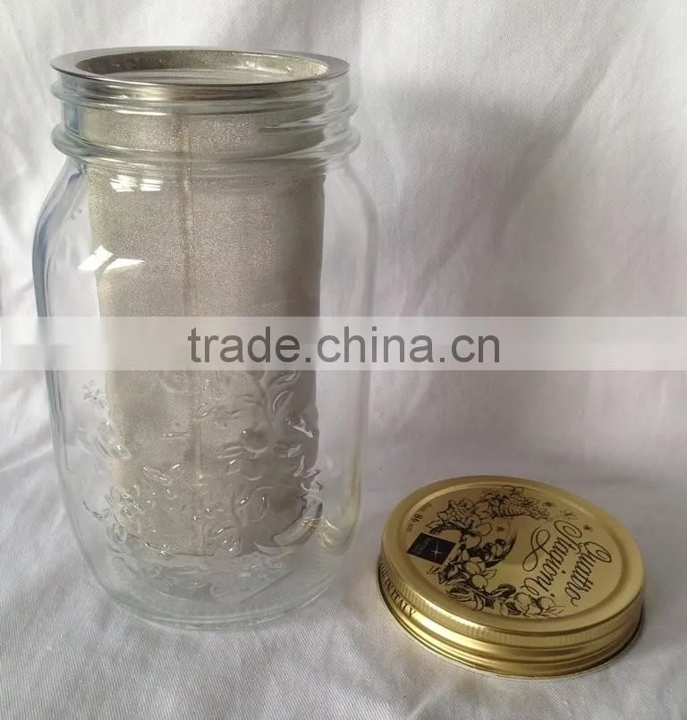 Cold Brew Coffee, Iced Coffee and Iced Tea Maker Infuser, Mason Jar and Stainless Steel Filter