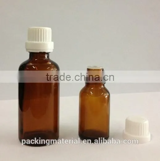 Essential oil glass bottle with tamper evident cap / childproof cap