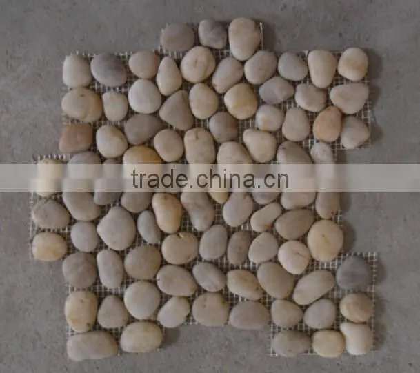 white pebble polished meshed flat tile