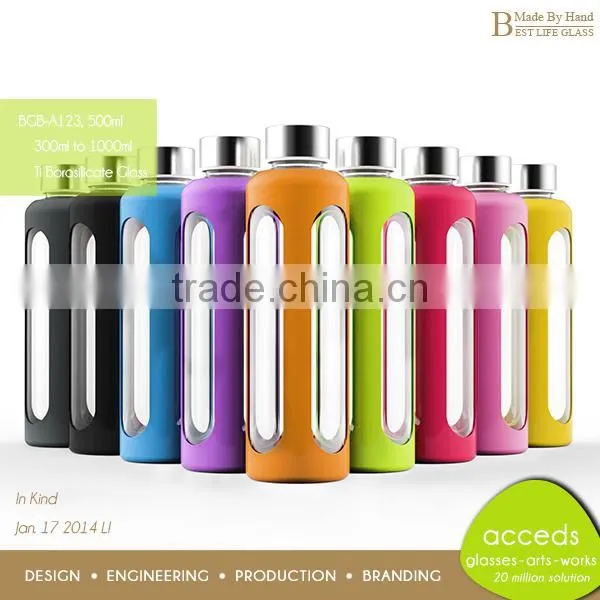 500ml Borosilicate Juice Drinking Bottle with Handle Strip