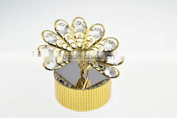 Customized Special 24K Gold Plated Peacock Music Box with swarovski crystals