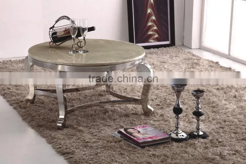 CT07R metal base stainless steel marble top round coffee table