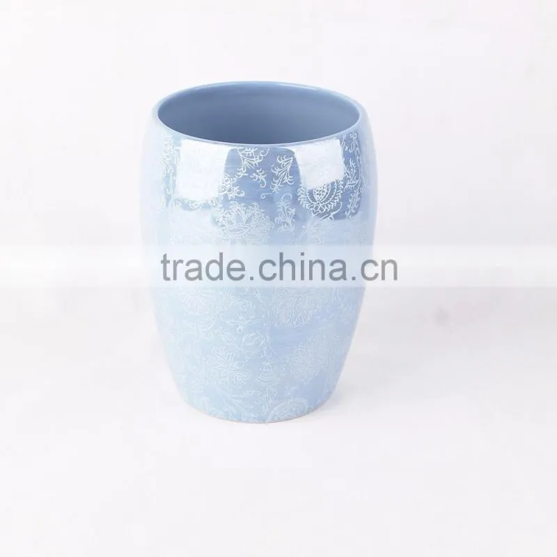 Wholesale Blue Glazed Decal Bathrooms Set Ceramic