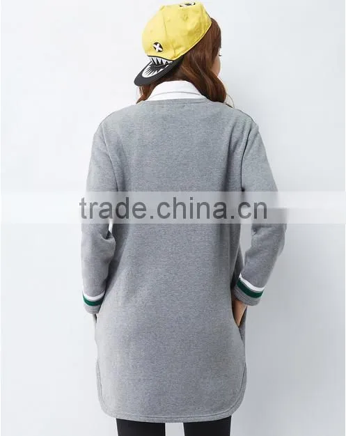 Female hemp grey long-sleeved straight front piece print dress