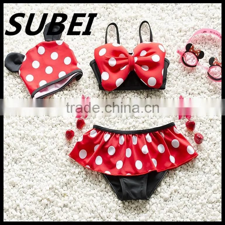 Children's swimsuit girls swimsuit big wave point split child bikini two-piece swimsuit children swimming cap