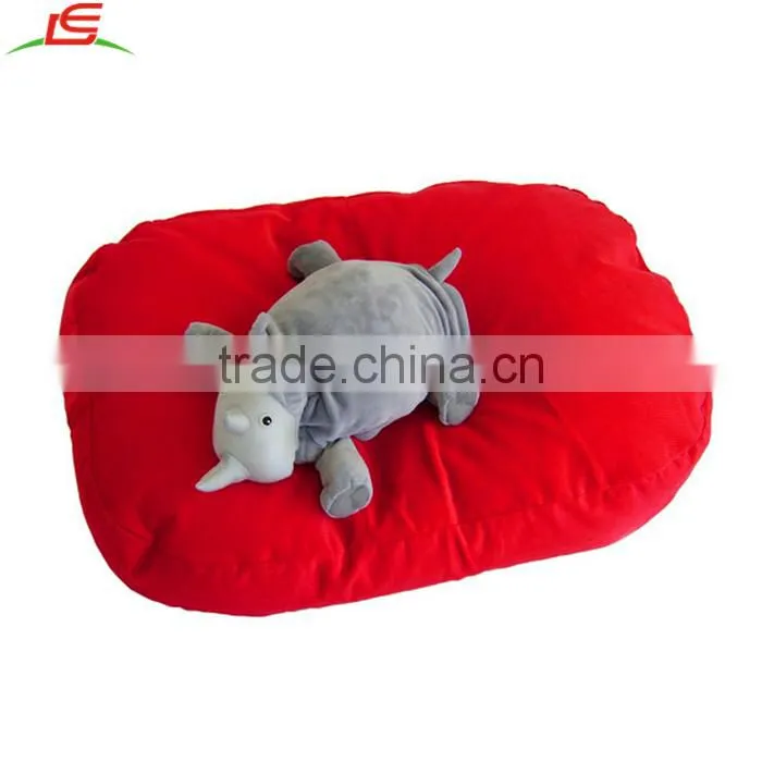 custom monkey rhinoceros plush dog toys on bean bag dog bed