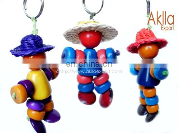 Man Tagua Keychains with Little Straw Hat