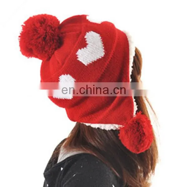 Knitted Earflaps Pom Winter Polar Fleece Lining Beanie Hat Factory