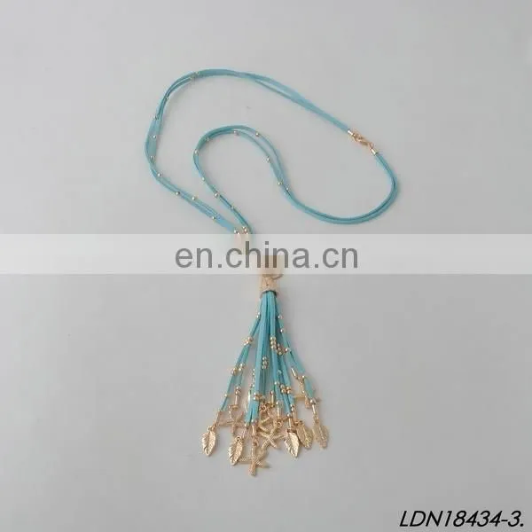 Customize your charm leather Beaded Tassel Pendant Necklaces