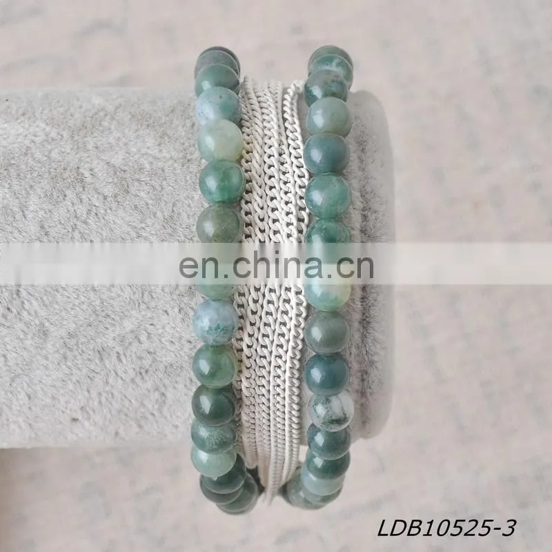 Sequin green agate chip stretch bracelet