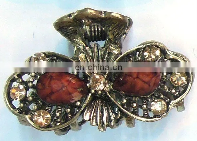 Bronze Crystal Rhinestone butterfly Hair Clip