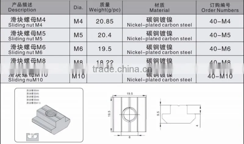 M4 M5 M6 M8 T Sliding Nut for 30 Series Aluminum Profile Slot 8
