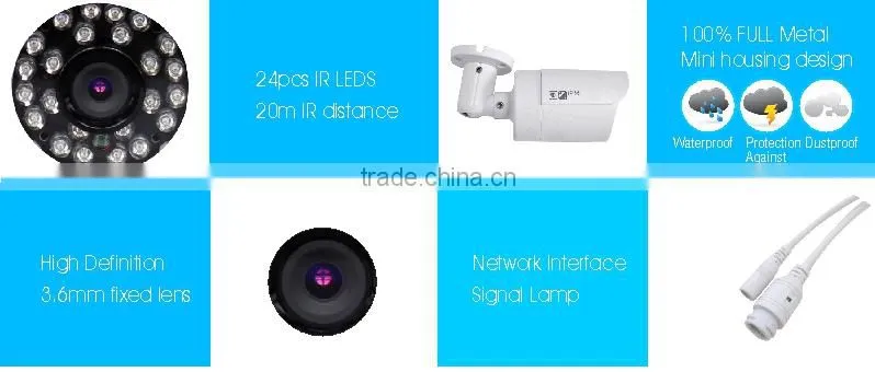 H.264 2.0MP cmos image sensor full hd cctv camera Color IR Mini Bullet network camera ip