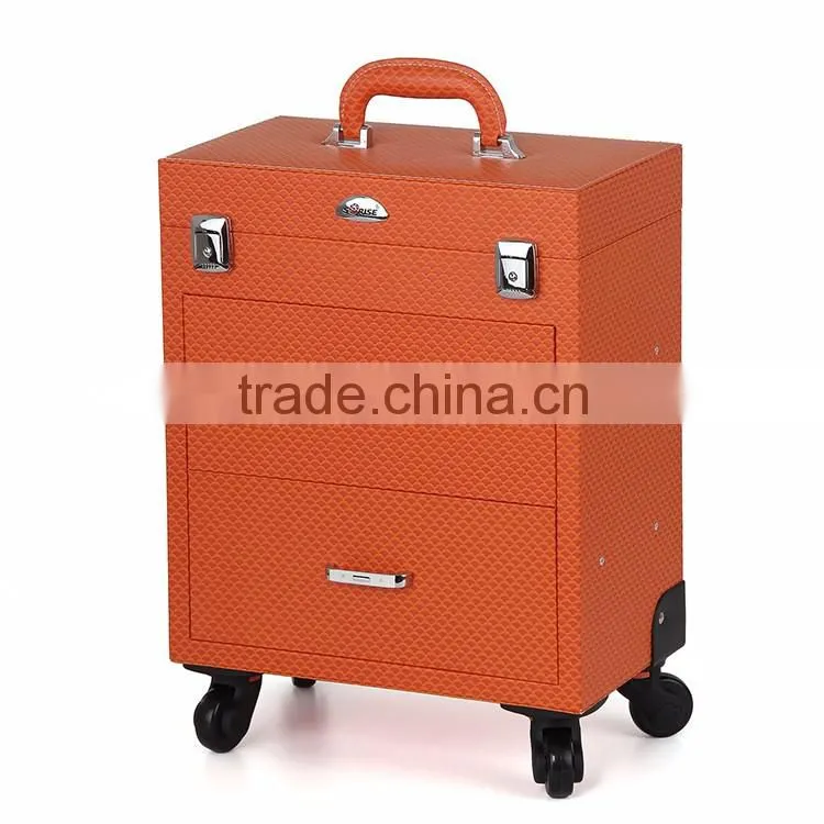 Guangzhou factory colorful lighted mirror cosmetic makeup beauty trolley carring case