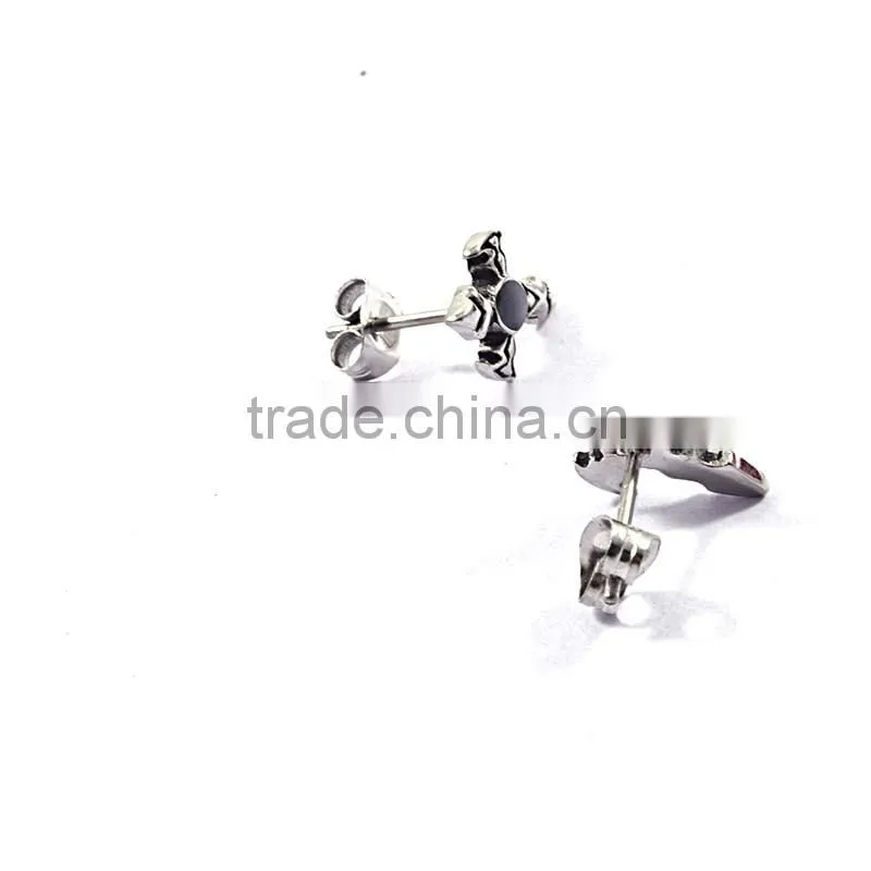 Stainless Steel Custom Earrings Mens Cross Ear Stud Earrings