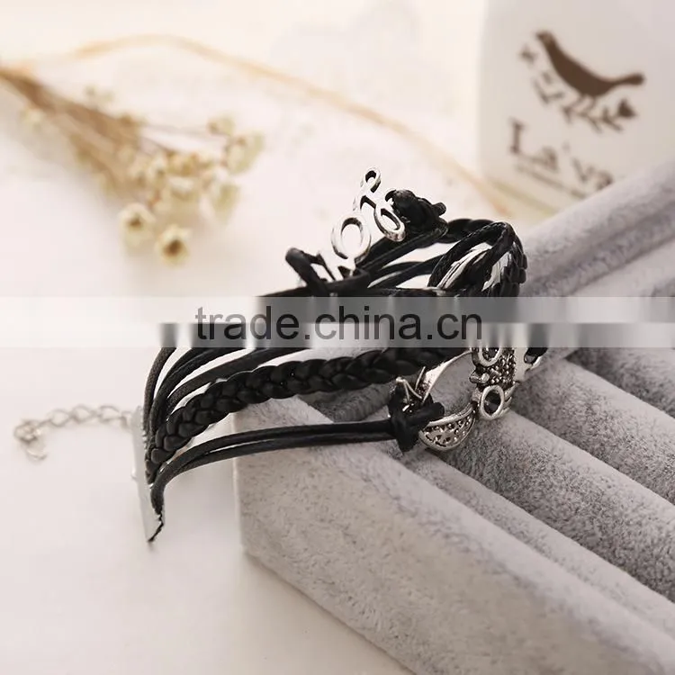 2015 Hot Popular Multilayer Handmade Leather Bracelet for Men