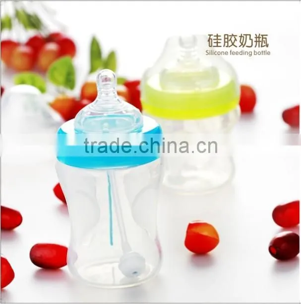 230ml/8oz USA Thermal Sensitive Extra Wide Neck Breathing Silicone Baby Nursing Bottle China Silicone Baby Bottles A-1107