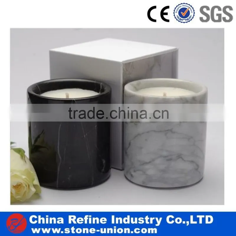 New design luxury natural white and brown stone marble candle vase with fill in hole