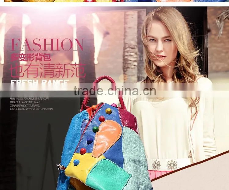2015 autumn top grain genuine leather backpack fashion cattlehide women backpack