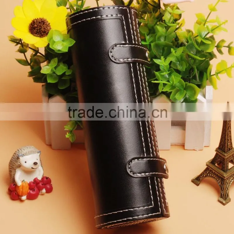 leather cosmetic brush case with closure makeup set cup holder for women