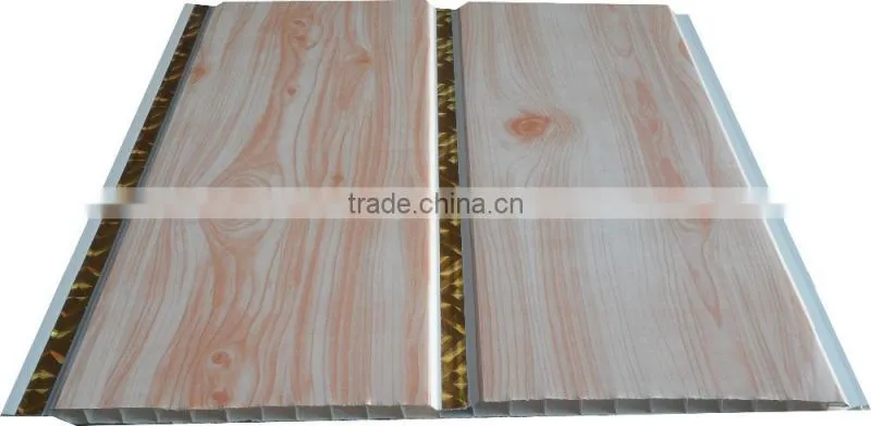 10'' groove printing pvc ceiling panel with shine gold strip G028-1