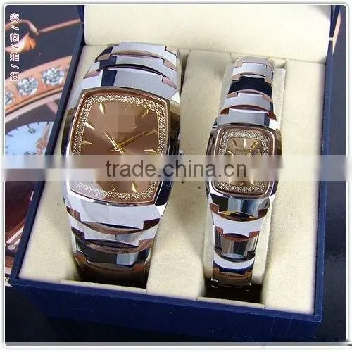 Square barrel full waterproof tungsten steel couple watches