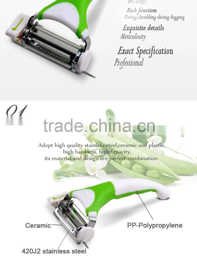 2016 as seen on TV kitchen gadgets 3 in 1 blades rotary manual multifunctional potato vegetable slicer peeler