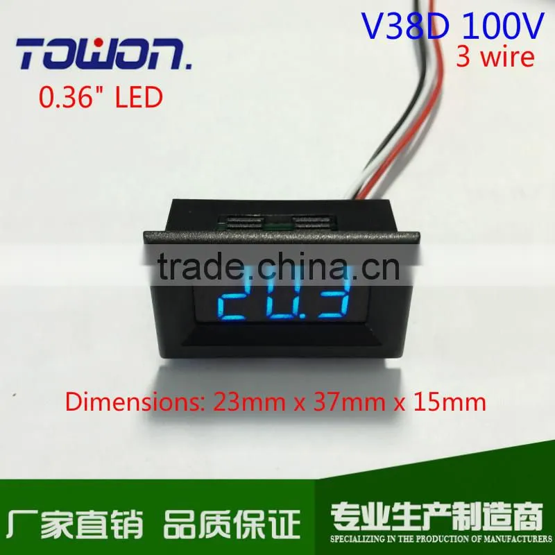 V38D 0.36" mini Digital DC Voltmeter DC 0-100V Digital LED Voltmeter Red green and blue available