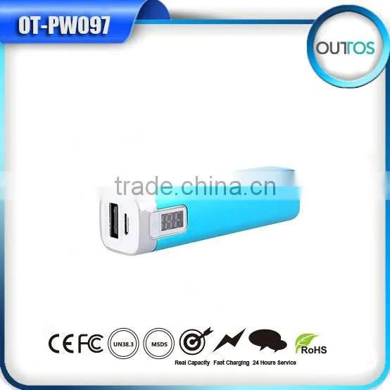 Portable Stick Aluminium Rohs Power Bank Charger 2600mah With LCD Display