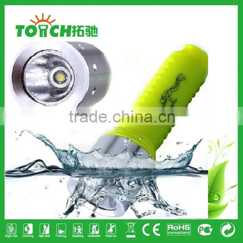 diving led flashlight super waterproof yellow color underwater diving led lamp mini body design 1*18650 battary for diving