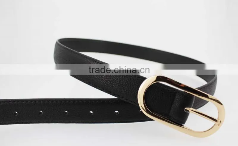 Women's fashion Pink PU leather new dress belt with smooth gold buckle belt