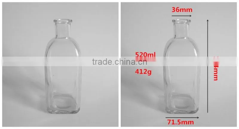 Hot sale 520ml tall square aroma glass reed diffuser bottle with rattan stick and cork