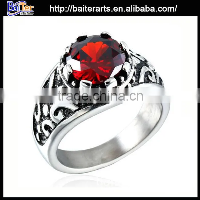 High Quality Vintage Jewelry Titanium Stainless Steel Mens Rings With Ruby