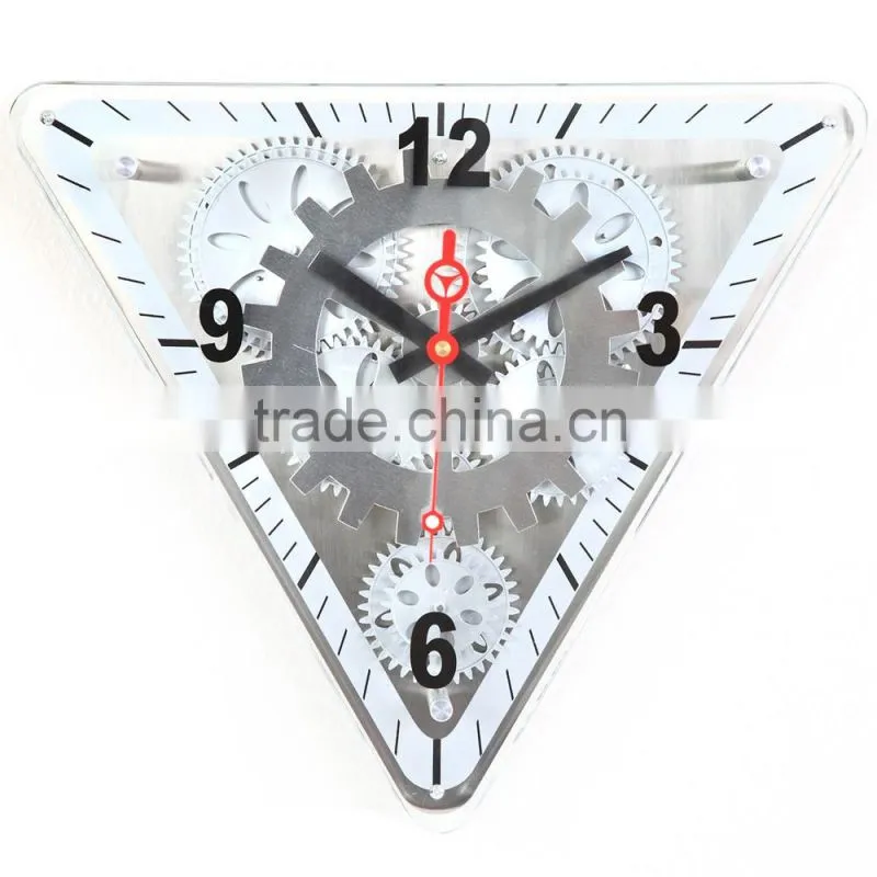 Triangle Shape Moving Gear Wall Clock, Decorative Clock, feshion design